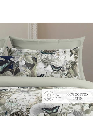 Parure de couette en satin de coton 80 fils/cm² Jardin orné - Vert clair et blanc
