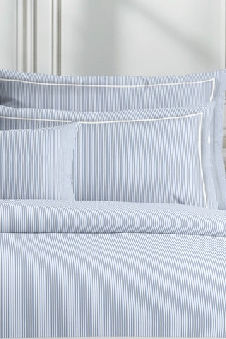 Parure de couette en percale de coton 80 fils/cm² Dauphine - Bleu clair et blanc