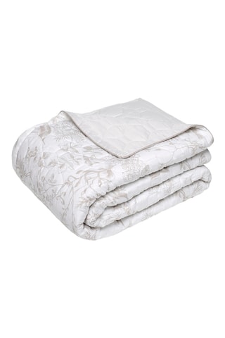 Couvre-lit en satin de coton 80 fils/cm² Colibri floral - Blanc et taupe