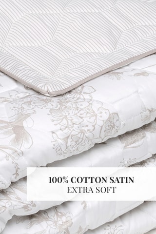 Couvre-lit en satin de coton 80 fils/cm² Colibri floral - Blanc et taupe