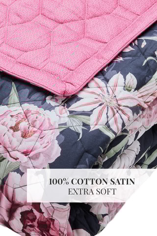Couvre-lit en satin de coton 80 fils/cm² Eclat nocturne - Bleu marine et rose