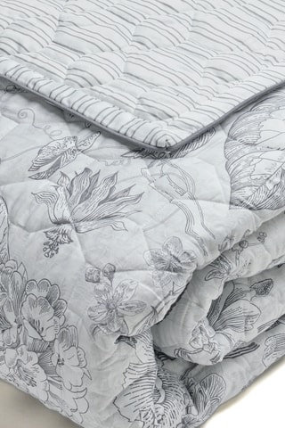 Couvre-lit en satin de coton 80 fils/cm² Fleurs esquissées - Blanc et gris