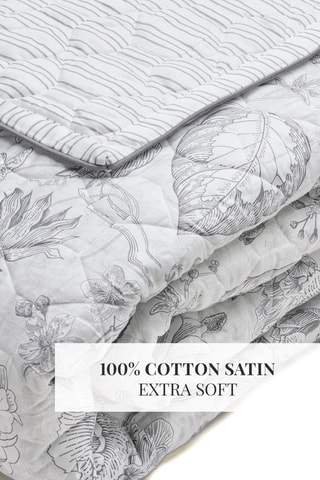 Couvre-lit en satin de coton 80 fils/cm² Fleurs esquissées - Blanc et gris