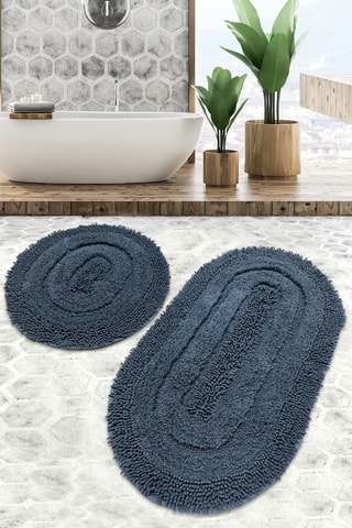 2 Badmatten Macaroni - Donkerblauw - 60 x 100 en 50 x 60 cm