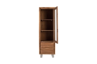 Vitrine 1 porte en bois massif d’acacia - 60 x 190 x 45 cm