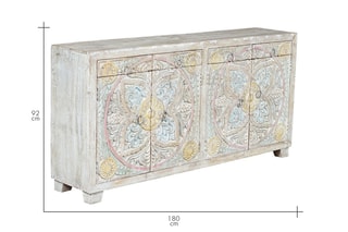 Buffet 4 portes - Blanc vieilli et rose