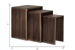 3 tables d’appoint gigognes en teck - 23 x 40 x 33/31 x 45 x 33/40 x 50 x 33 cm