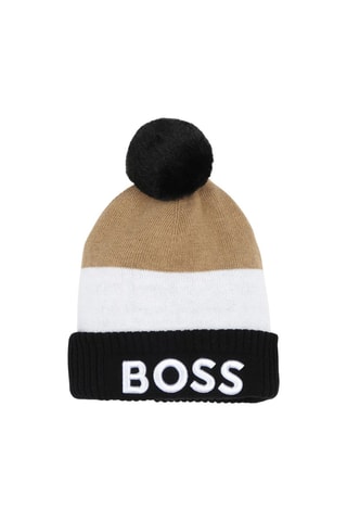 Bonnet à pompon - Marron clair et blanc - Boss