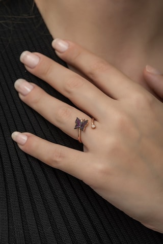 Bague - Argent, plaqué or rose et zircons