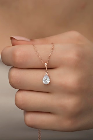 Collier - Argent plaqué or rose et zircons