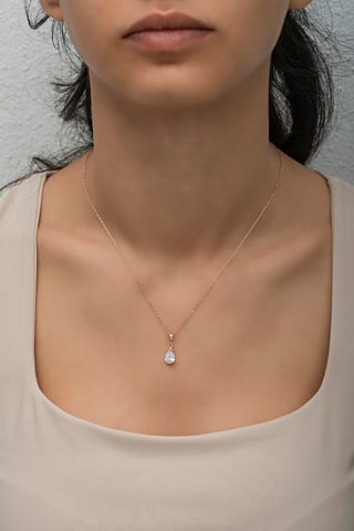 Collier - Argent plaqué or rose et zircons