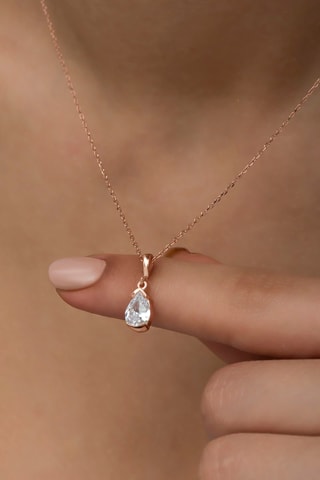 Collier - Argent plaqué or rose et zircons