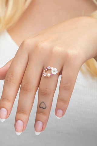 Bague - Argent plaqué or rose et zircons