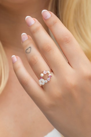 Bague - Argent plaqué or rose et zircons