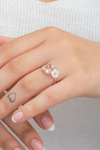 Bague - Argent plaqué or rose et zircons