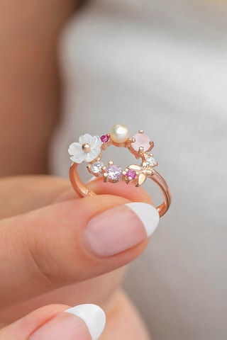 Bague - Argent plaqué or rose et zircons
