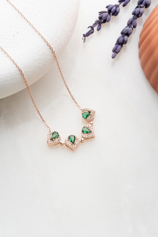 Collier - Argent doré rose et zircons