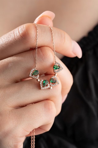 Collier - Argent doré rose et zircons
