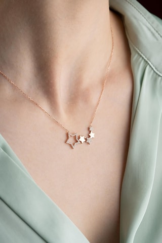 Collier - Argent plaqué or rose et zircons