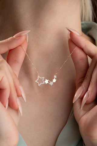 Collier - Argent plaqué or rose et zircons