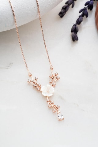 Collier - Argent plaqué or rose et zircons