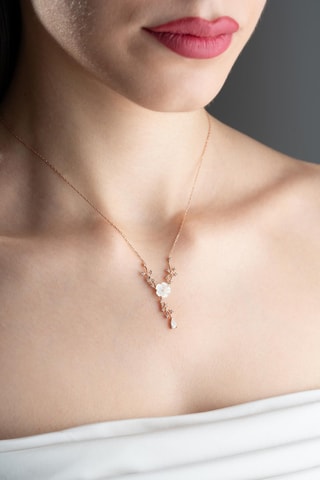 Collier - Argent plaqué or rose et zircons