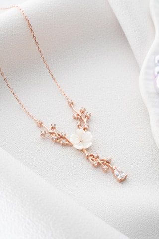 Collier - Argent plaqué or rose et zircons