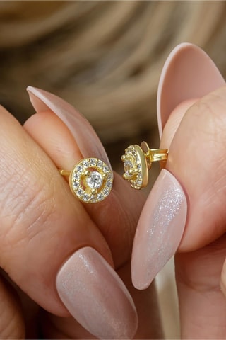 Puces - Argent plaqué or jaune et zircons