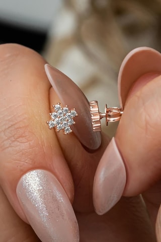 Puces - Argent plaqué or rose et zircons