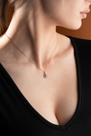 Collier - Argent plaqué or rose et zircons