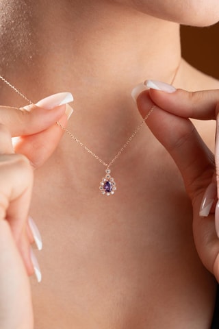 Collier - Argent plaqué or rose et zircons