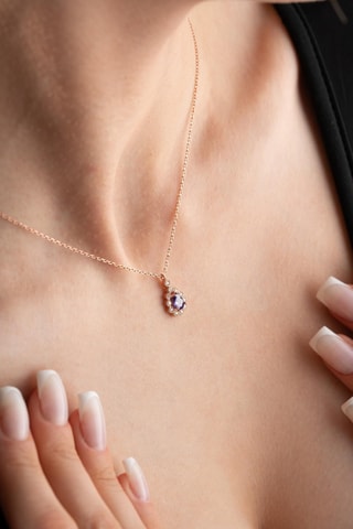 Collier - Argent plaqué or rose et zircons