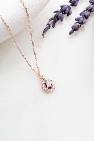 Collier - Argent plaqué or rose et zircons