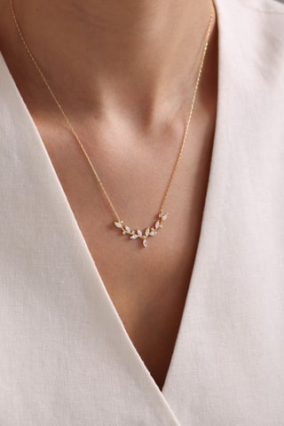 Collier - Argent plaqué or rose et zircons