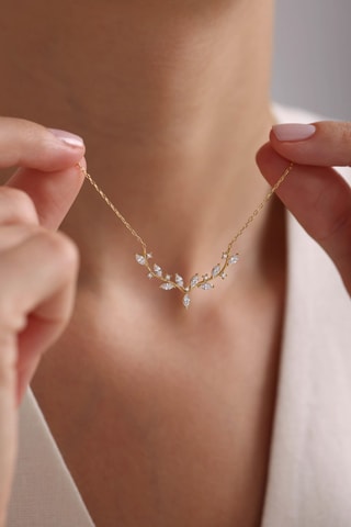 Collier - Argent plaqué or rose et zircons