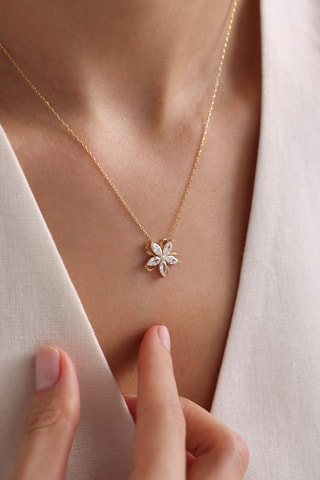 Collier - Argent plaqué or rose et zircons