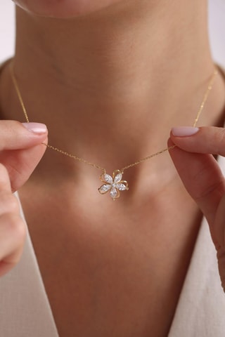 Collier - Argent plaqué or rose et zircons