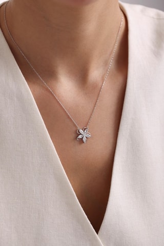 Collier - Argent plaqué or blanc et zircons