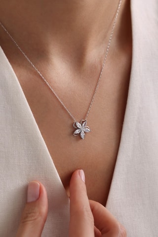 Collier - Argent plaqué or blanc et zircons