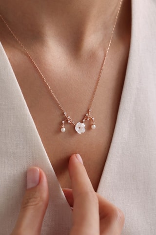 Collier - Argent plaqué or rose et zircons