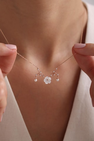 Collier - Argent plaqué or rose et zircons