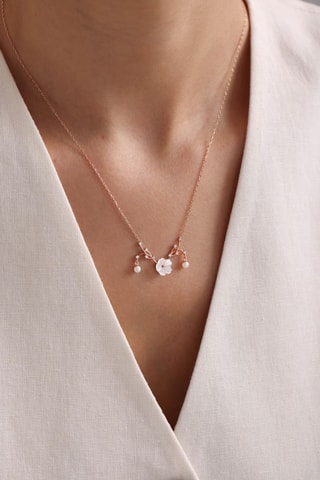 Collier - Argent plaqué or rose et zircons