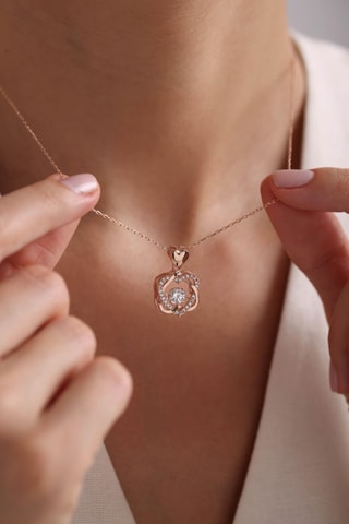 Collier - Argent plaqué or rose et zircons