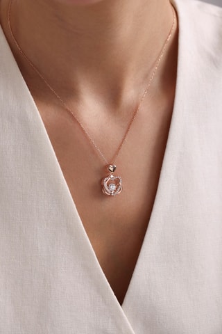 Collier - Argent plaqué or rose et zircons