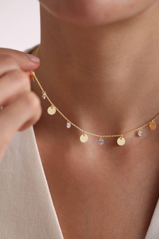 Collier - Argent plaqué or jaune et zircon