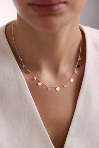 Collier - Argent plaqué or jaune et zircon