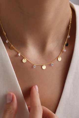 Collier - Argent plaqué or jaune et zircon
