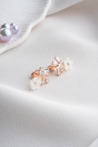Boucles d'oreilles - Argent doré rose et zircons