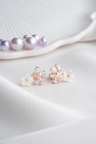 Boucles d'oreilles - Argent doré rose et zircons