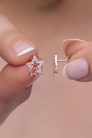 Boucles d'oreilles - Argent doré rose et zircons